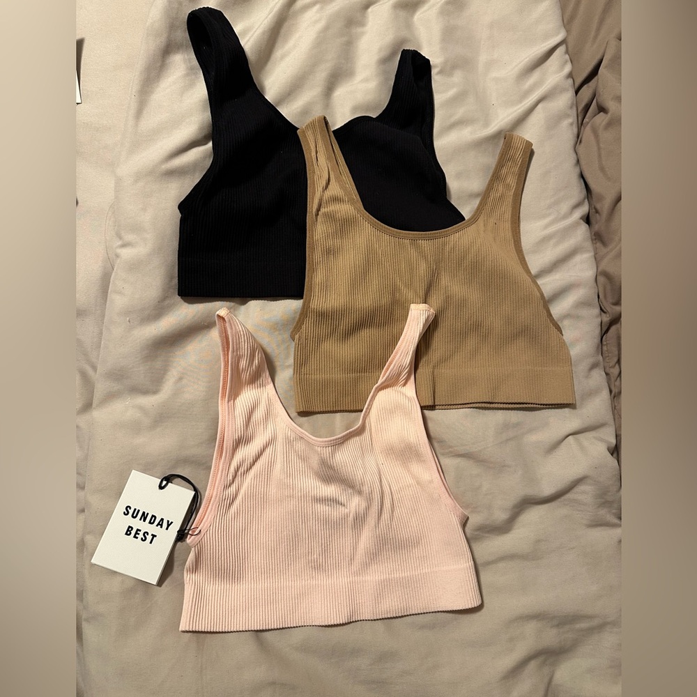 Lot of 3 Sunday Best Seamless Cropped Ribbed Tanks